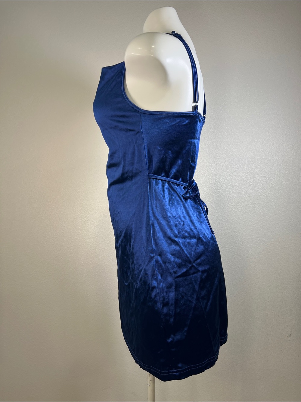 Zaful Navy Blue Satin Cowl-Neck Midi Slip Dress SMALL - Picture 4 of 9